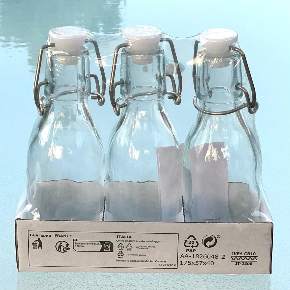 IKEA KORKEN Clear Bottles with White Cap Stoppers ~ 3-Pack